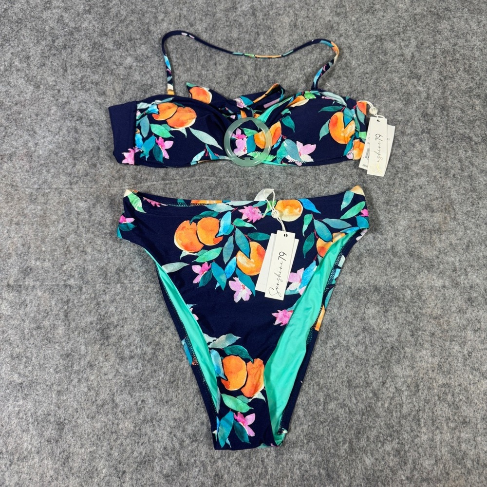 Sunshine 79 Womens Navy Orange Floral Bikini Set High Leg Size 6 SN2SD81 SN2SD98